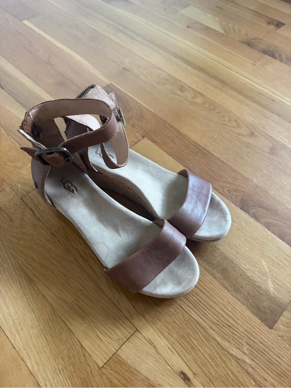 UGG Brown Leather Ankle-Strap Sandals